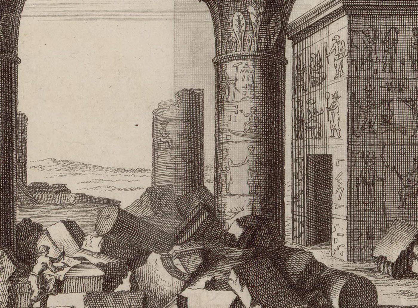 View of the Darmans Temple in Upper Egypt (1700), from Paul Lucas, Voyage au Levant (1704).